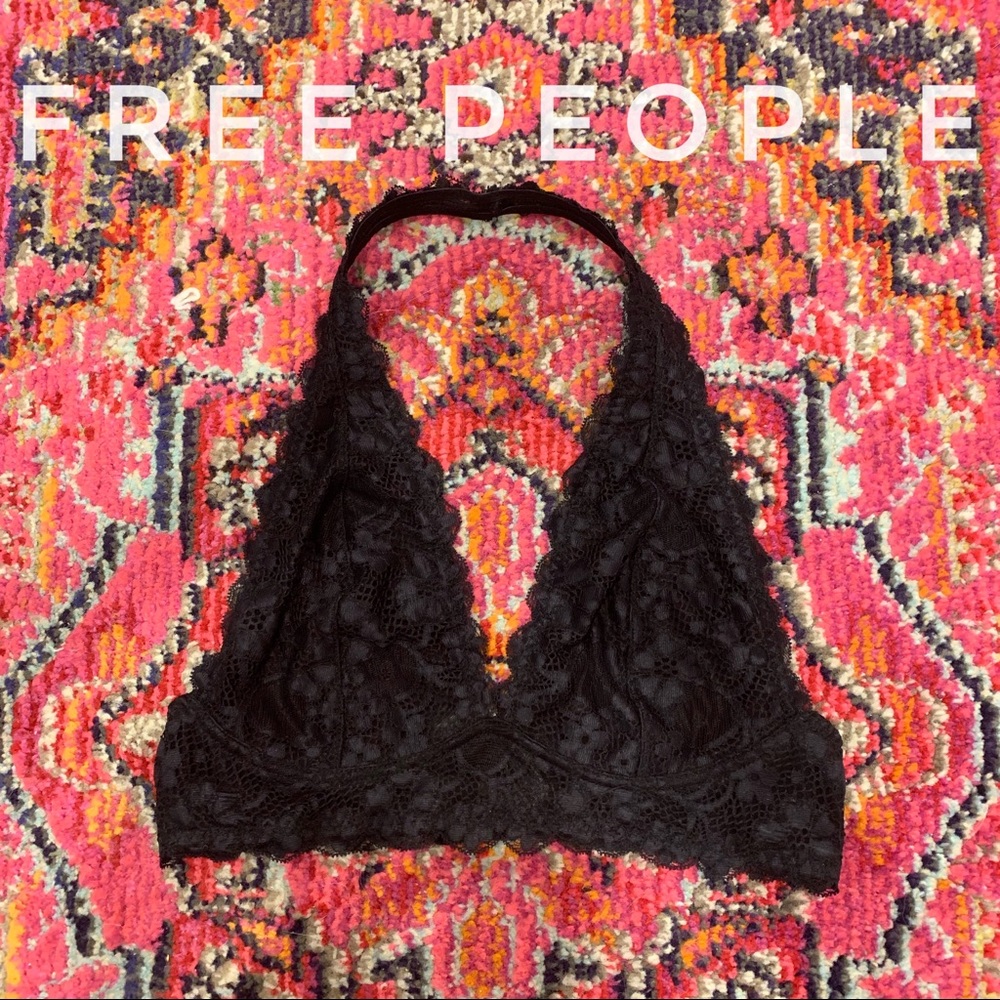 Free People Black Galloon Lace Halter Bra / Small